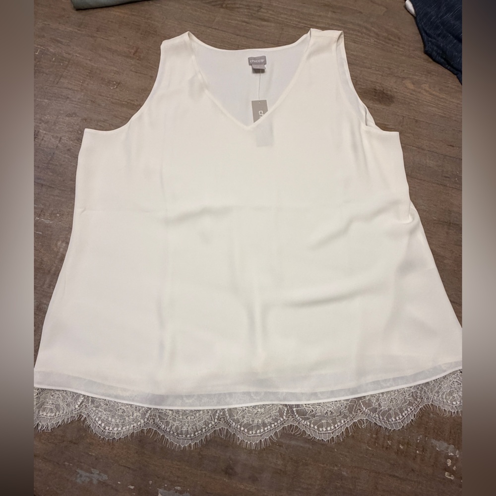 Chico's Ecru Lace Trim Tank Top